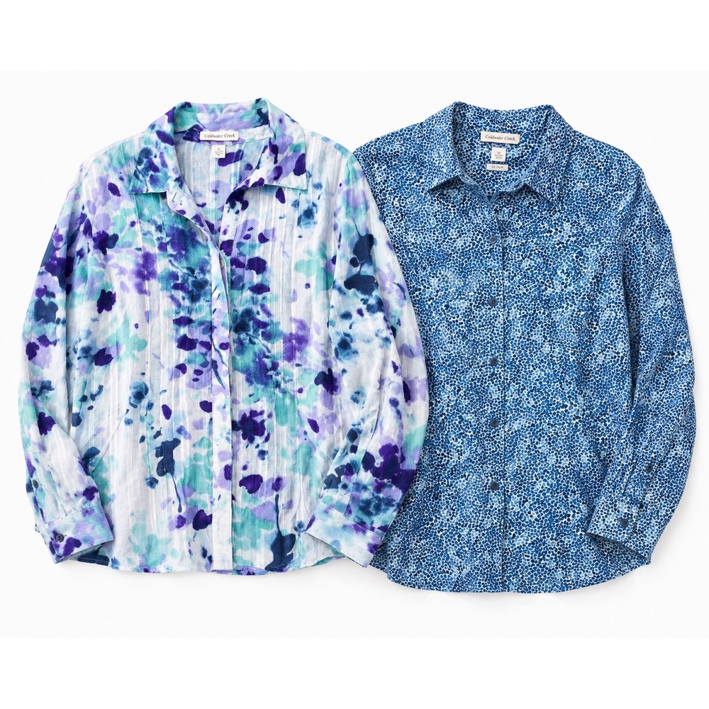 Coldwater Creek PXL 16 Watercolor Floral Button Up Shirt Bundle 2 Pc